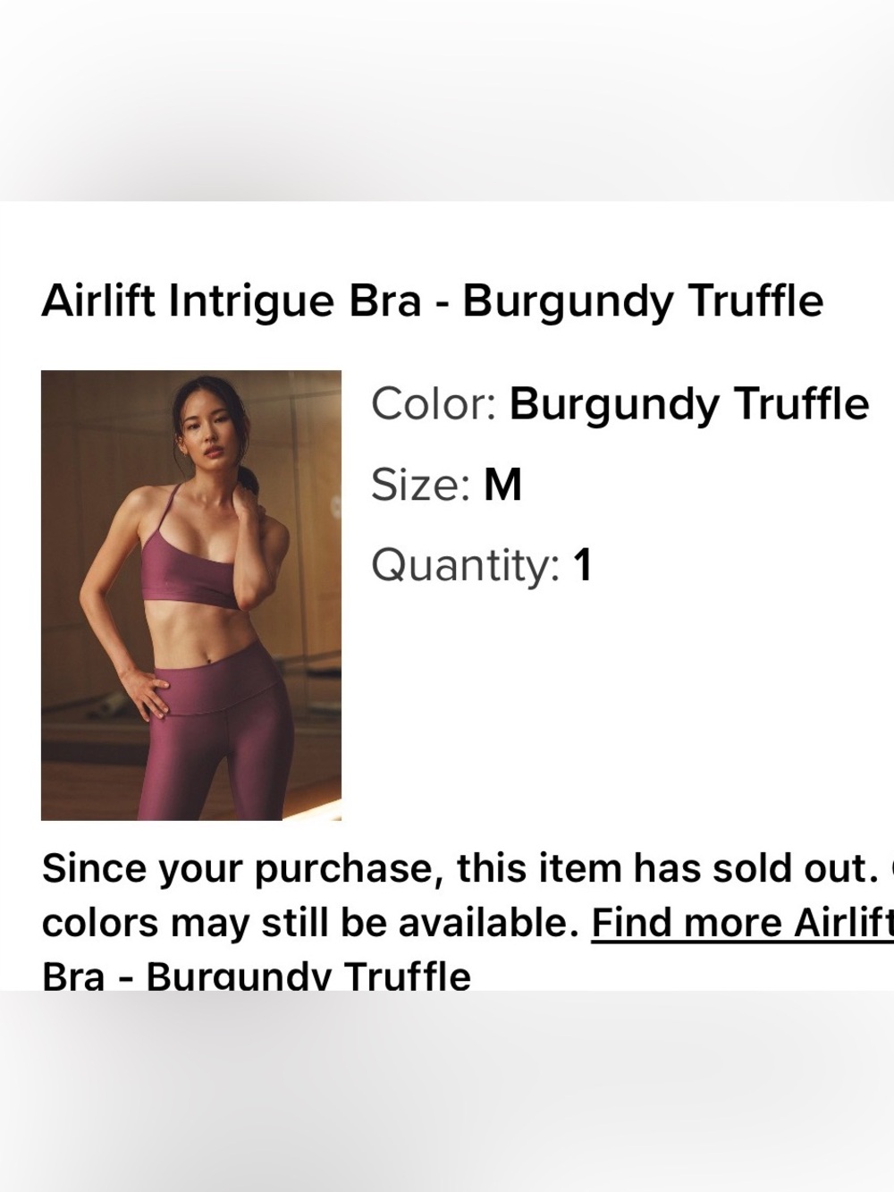 Alo yoga Airlift Intrigue Bra - Burgundy Truffle. Size M